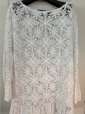 Claiborne White Crochet Tunic Top